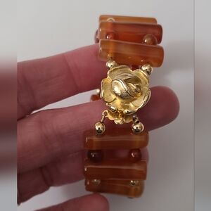 Vintage Carnelian Rose Gold Bracelet Unique STUNNING gemstone Estate Vtg Jewelry